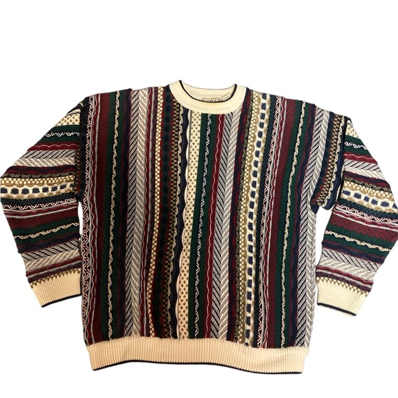 Vintage Cotton Traders Cosby 3D Textured Sweater Mens L Multi Color Stripes
